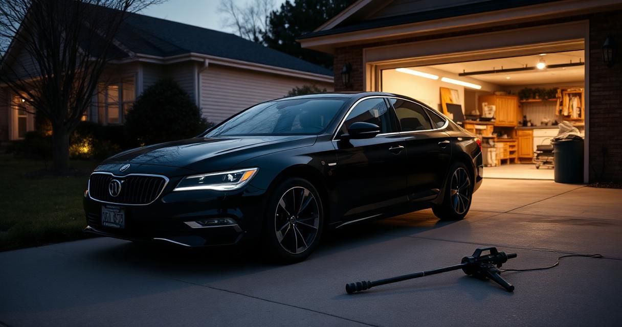 A FujiWash™ mobile detailer working on a car in a residential driveway.
